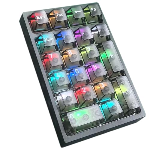 BOYI TD21 Hot Swappable Numpad,21 Keys Mini Numpad Portable Keypad Bluetooth 5.0/2.4GHz/Wired Number Pad Keyboard PBT Keycaps RGB Backlit Type-C Mini Keyboard(Black Transparent Keycaps) - color: Black Transparent Keycaps