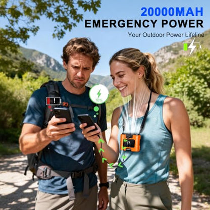 CAZOKASI 2026 Upgrade 20000mAh Waist Clip Fan Wearable Fan Portable Personal Body Fan Powerful Upto 36H Cooling and Heatstroke Prevention Fan(20000mAh/Orange) - size: 20000mAh/Orange
