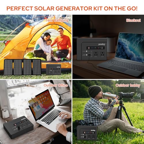 powkey 200W Portable Power Bank with Solar Panel 40W, 146Wh Power Station | Power Bank with AC Outlet 120V, High Eifficiency Waterproof Solar Panel Kit with Battery Bank for Outdoor Camping Home Backup - color: Black Grey