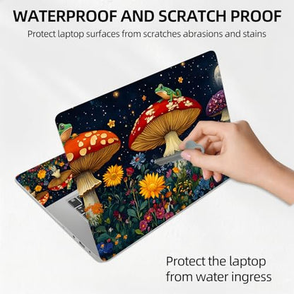 Frogs On Mushrooms Night Universal Laptop Skin Sticker 3PCS, Protective Decal Trim-to-Fit 11.6" 13.3" 14" 15.6" Laptop Vinyl Cover, Removable Anti-Scratch Computer Decal Protector - color: Frogs On Mushrooms Night