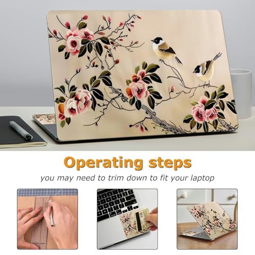 Universal Laptop Skin Sticker with 2 Wrist Pad Decals, 3-Piece Removable Vinyl Laptop Cover, Painting of Birds Flowers Waterproof Anti-Scratch, Easy-Trim Fit for 13.3" 14" 15.6" Laptops - color: Painting of Birds Flowers