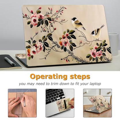 Universal Laptop Skin Sticker with 2 Wrist Pad Decals, 3-Piece Removable Vinyl Laptop Cover, Painting of Birds Flowers Waterproof Anti-Scratch, Easy-Trim Fit for 13.3" 14" 15.6" Laptops - color: Painting of Birds Flowers