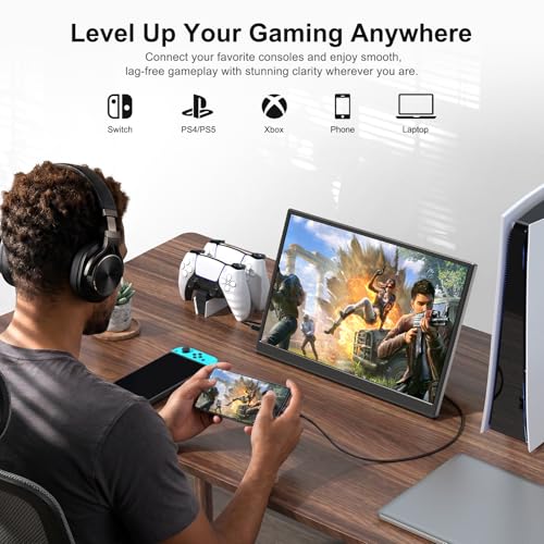 Portable Monitor 14 Inch 1200P USB-C HDMI Ultra-Slim Travel Monitor with Kickstand, Compatible with Xbox, Laptop, PC, Mac Phone, PS, Swich IPS Ultra-Thin Zero Frame Gaming Monitor - size: 14" 1200P