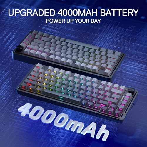 Redragon K673 PRO Wireless 81-Key RGB Gasket Gaming Keyboard, Scroll Knob | Multi-Function Control Wheel, 0-Delay Tri-Mode, Cushioned 5-Layer Noise Dampening for Creamy Thocky Sound, Compact 80% Size - color: Concrete Jungle, size: 81 Keys + No LCD Screen
