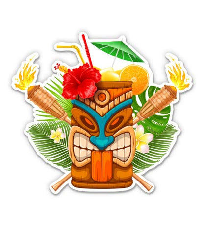 Tiki Tropical Vacation Drink Torches - 5" Vinyl Sticker - for Car Laptop I-Pad - Waterproof Decal - size: 5"