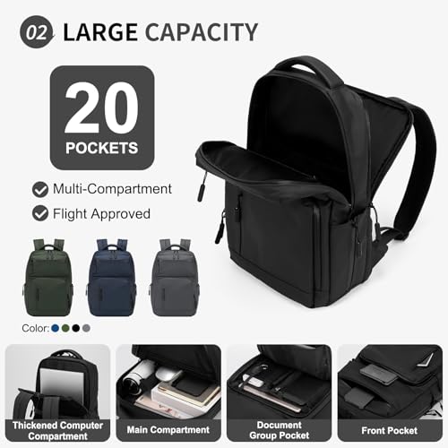 Waterproof Laptop Backpack for Men & Women, Flight Approved Anti-Theft Daypack with 15.6-inch Laptop Sleeve (Black) - color: Black