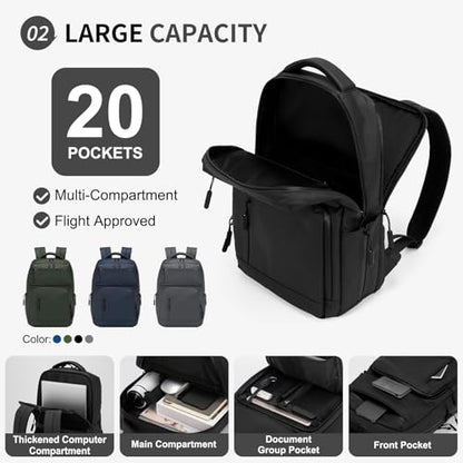Waterproof Laptop Backpack for Men & Women, Flight Approved Anti-Theft Daypack with 15.6-inch Laptop Sleeve (Black) - color: Black