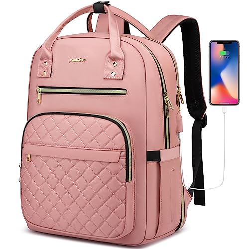 YAMTION Backpack for Women and Teen Girls,School Backpack TSA Laptop Bookbag with USB for College University Students Business Office Work Travel - color: Pink, size: 15.6 inch