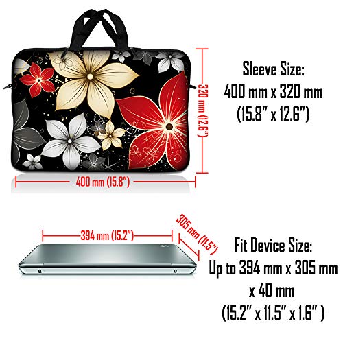 LSS 10.2 inch Laptop Sleeve Bag Compatible with Acer, Asus, Dell, HP, Sony, and More | Carrying Case Pouch w/Handle, Black Gray Red Flower Leaves - color: Black Gray Red Flower Leaves, size: 8 in -10.2 in