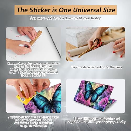12.1”-15.6” Laptop Skin Sticker (Fits 13”, 13.3”, 14”, 15”, 15.4”) | Reusable Universal Protective Vinyl Art Decal Cover | Waterproof & Scratch-Resistant |Blue Butterfly Purple Rose Flower - color: Blue Butterfly Purple Rose Flower