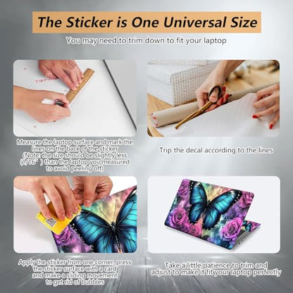 12.1”-15.6” Laptop Skin Sticker (Fits 13”, 13.3”, 14”, 15”, 15.4”) | Reusable Universal Protective Vinyl Art Decal Cover | Waterproof & Scratch-Resistant |Blue Butterfly Purple Rose Flower - color: Blue Butterfly Purple Rose Flower