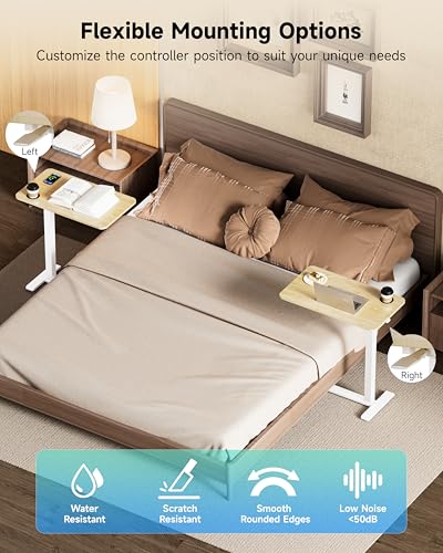 BIZUM Adjustable Bedside Table with Swivel Hidden Wheels Pneumatic Rolling Desk Mobile Standing Desk with Cup Holder for Hospital Home(27.6"x15.8" Maple) - color: Maple, size: 27.6"x15.8"