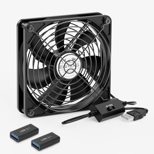 ELUTENG 120mm USB PC Fan 5V with 3 Speed Contorl, Portable USB Computer Fan | High Airflow Electronic Cooling Fan with USB Feamle to USBC Female Adapter for Laptop/TV Box/AV Cabinet/PS5/Router - size: 120mm with female adapter