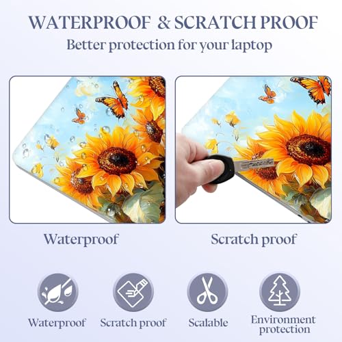 Universal Laptop Skin Sticker Decal,15.6 Inch Laptop Vinyl Cover for 13" 14" 15.6" Laptop,Scratch-Resistant Waterproof Protector Wrap,Reusable with Wrist Pads,Sunflower Butterfly Field - color: Sunflower Butterfly Field