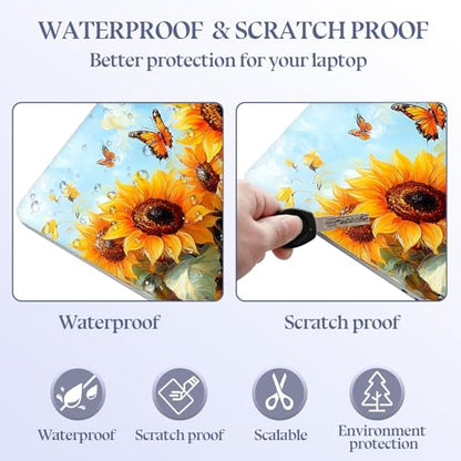Universal Laptop Skin Sticker Decal,15.6 Inch Laptop Vinyl Cover for 13" 14" 15.6" Laptop,Scratch-Resistant Waterproof Protector Wrap,Reusable with Wrist Pads,Sunflower Butterfly Field - color: Sunflower Butterfly Field