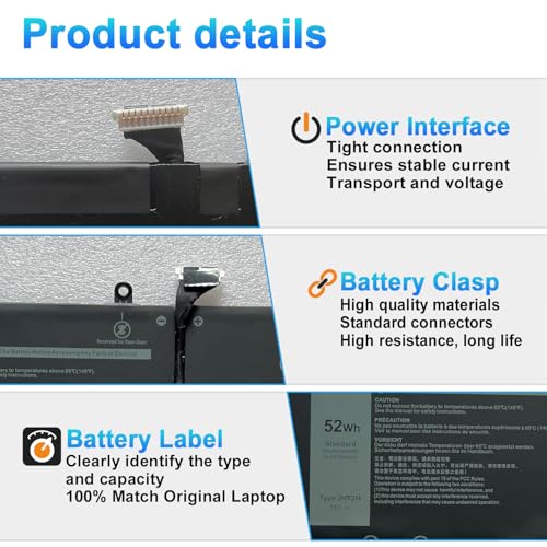 52Wh JHT2H Laptop Battery for Dell Latitude 7310 7410 Latitude 7410 Chromebook Enterprise Series P34S P34S001 4V5X2 Y7HR3 35J09 HRGYV WY9MP XMV7T 009YYF 7CXN6 T3JWC XMT81 0YJ9RP XMV7T K36KR - size: 10.43*4.25*0.20inch JHT2H