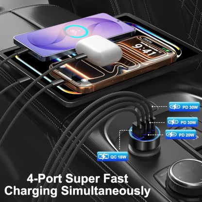 98W Car Charger USB C Fast Charge, 2 Pack 4-Port Fast Car Phone Charger | [4 in 1] Dual PD30W+PD20W+QC18W,3 USB-C & USB-A Cigarette Lighter USB Charger Adapter for iPhone 17 16 15 Pro Max,iPad,Galaxy - color: Black