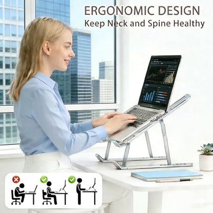 Ergonomic Foldable Computer Stand, 10-Level Height Adjustable Aluminum Laptop Stand, Compatible with 17.3 Inch Laptops, Tablets & Drawing Tablets, for MacBook, HP, Lenovo, Dell (Silver) - color: Silver