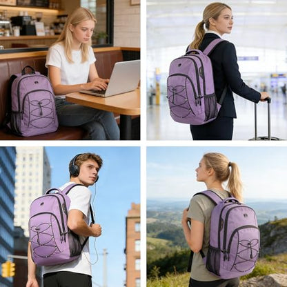 Goloni Travel Backpack, 17 Inch Laptop Backpack for Men Women, Business Backpack with Luggage Strap,Purple - color: Purple