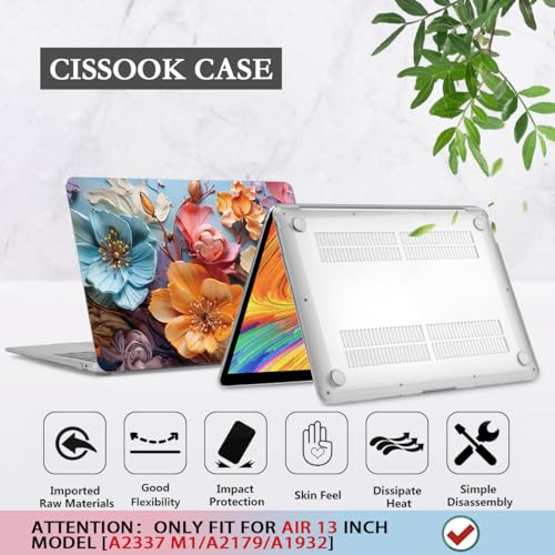 CISSOOK Compatible with MacBook Air 13 inch Case 2021 2020 2019 2018 | A2337 A2179 A1932, Flower Hard Shell Case with Keyboard Cover for MacBook Air 13 Inch M1, Silk Flowers - color: Silk Flowers