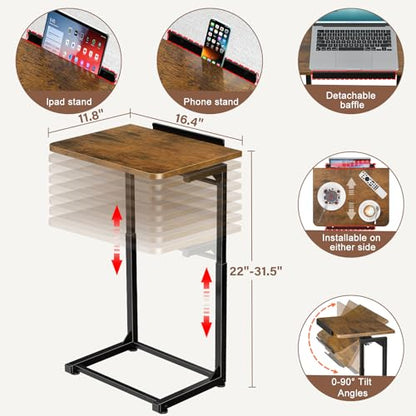 Tv Tray Table Set of 2, Living Room Table Sets 8-Level Adjustable Height Couch Side Table,90° Tilt Angle foldable End Table,Laptop Table with Phone & Tablet Slot Dinner Tray Desk for Recliner/Sofa/Bed - size: 2 Pack
