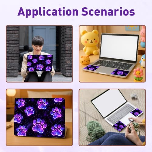 PLIGREAT 15 Inches Laptop Decal Sticker Skin Cover, Starry Sky Paw Art Design Laptop Sticker Decals Fits 12" to 15" Laptops Universal Waterproof Removable, Purple Black - color: Purple Black
