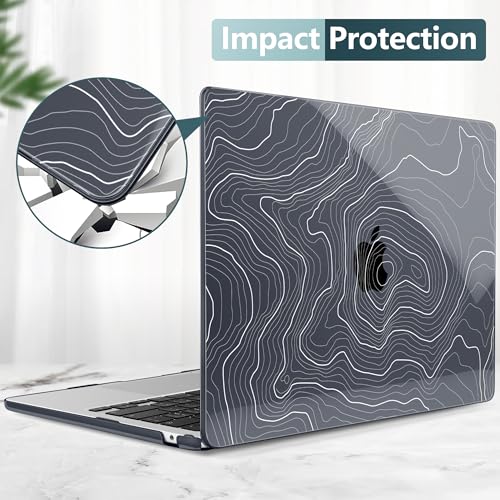 for MacBook Air 13 Inch (13.6 Inch) Case, M5/M4/M3/M2 Chip 2026 2025 2024 2023 2022, Hard Plastic Printed Cover with Screen Protector & Keyboard Cover & Dust Plugs, Black Maps - color: Black Maps