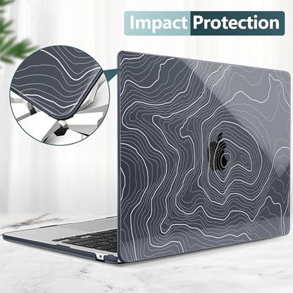 for MacBook Air 13 Inch (13.6 Inch) Case, M5/M4/M3/M2 Chip 2026 2025 2024 2023 2022, Hard Plastic Printed Cover with Screen Protector & Keyboard Cover & Dust Plugs, Black Maps - color: Black Maps