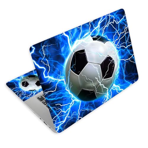 Universal Laptop Skin Decal, 3-Piece Vinyl Protector for 12 13 14 15.6" Notebook, Waterproof Anti-Scratch, Easy Trim & Bubble-Free Finish, Soccer Ball on Blue Lightning - color: Soccer Ball on Blue Lightning