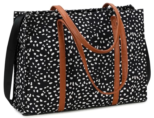 BTOOP Work Tote Bag for Women, Laptop Tote Bag With 15.6 Inch Padded Compartment, Teacher Nurse Bible Bags - color: A-leopard - Black