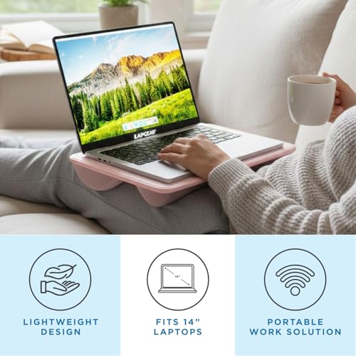 LAPGEAR Compact Lap Desk – Rose Quartz, Fits 14" Laptops | Microbead Cushion, Built-In Pencil Slot, Carry Handle, Fits Standard Letter-Size Paper (8.5" × 11") - color: Rose Quartz, size: 14″ Laptop (Compact)