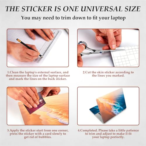 DEGDFSGR 12.1-15.6 Inch Universal Reusable Laptop Skin Sticker Decal, Waterproof Removable Protector for Notebook Cover, Scratch-Resistant Vinyl Cuttable Full Wrap Sticker, Sunrise Ocean Waves - color: Sunrise Ocean Waves