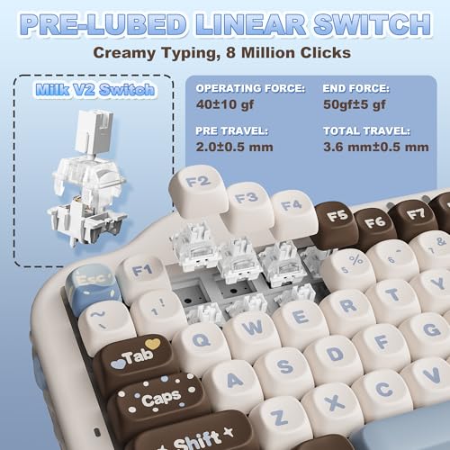 YUNZII C75 Cute 75% Wireless Mechanical Keyboard (Choco, Milk V2 Switch) | Creamy Cake Keyboard, BT5.0/2.4G/USB-C, Hot-Swap, NKRO, PBT MOA Keycaps,5500mAh RGB Gasket Mount for Mac/Win/Gaming/Office - color: Choco, size: Milk V2 Switch
