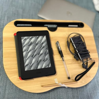 Lap Desk, Laptop Lap Bamboo Desks with Anti-Slip Stopper Removable Pillow Cushion Cover, Right Left Mouse Pad and Wrist Pad, Tablet Phone Holder for Bed Sofa Couch Floor
