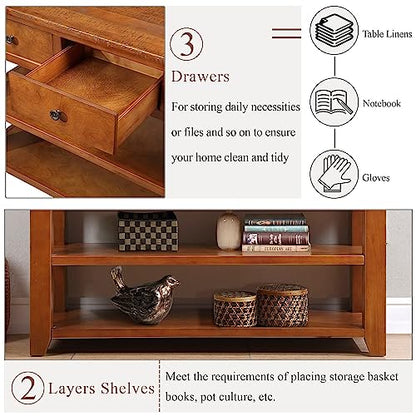 Modern Farmhouse Entryway Console Table 48 Inch Wood Sofa Table with 3 Drawers & 2-Tier Storage Shelves for Living Room, Foyer, Hallway Furniture, Easy Assembly (Brown) - color: # Brown