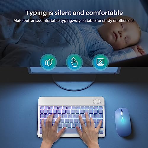 Bluetooth Keyboard and Mouse Combo for iPad - Rechargeable Wireless Keyboard & Mouse with 7-Color Backlit Compatible with iPad 9th/8th Gen, iPad Pro/Air/Mini, iPhone14/13/12 Pro, (10 inch Purple) - color: purple