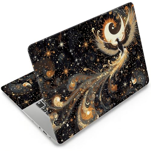 Laptop Skin 12.1-15.6 inch Removable Universal Reusable Laptop Sticker Decal,Waterproof No Residue Vinyl Cover,Scratch-Resistant Cuttable Full Wrap Sticker for Notebook, Black and Gold Phoenix - color: Black And Gold Phoenix