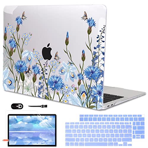 Compatible with MacBook Air 13 Inch Case 2018 2019 2020 2021 Release A2337 M1 A1932 A2179 Touch ID, Plastic Hard Case Keyboard Cover Screen Protector for Mac Air 13 M1, Tropical Blue Flowers - color: Tropical Blue Flowers