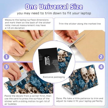 Universal Laptop Skin Sticker Decal, Compatible with MacBook HP Dell Lenovo 12"-15.6", Reusable Vinyl Notebook Cover 3PCS Set, High-Recognition Film-Skull in Blue Flowers - color: Skull in Blue Flowers
