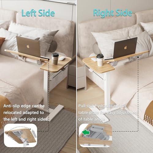 ETHU Overbed Table with Tilting Top, Medical Table with Wheel Height Adjustable - Laptop Bedside Table with Locking Wheels for Hospital, Home, and Office - color: Wood
