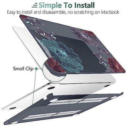 DONGKE for MacBook Air 13 Inch Case M5 2026 M4 2025 M3 M2 2024-2022 A3449 A3240 A3113 A2681, Plastic Hard Shell & Keyboard Cover & Screen Film for MacBook Air 13.6 Inch Case - Dahlia Flowers - color: Dahlia Flowers