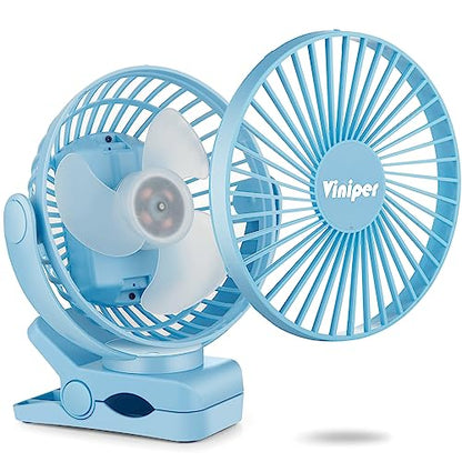 Viniper 6 inch USB Clip on Fan, Portable Small Desk Fan : 360° Rotation, 3 Speeds Wind Table Fan, Quiet Powerful for Home,Office (USB Powered Fan Not Rechargeable) - Light Blue - color: Light blue, style: USB Powered fan