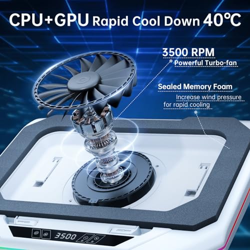 OImaster Gaming Laptop Cooling Pad with 3500 RPM Powerful Turbofan, RGB Laptop Cooler Stand with 3 USB Ports, Ergonomic Adjustable Height Laptop Fan for 12-19 Inch Notebooks, Office & Gaming