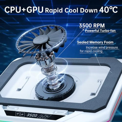 OImaster Gaming Laptop Cooling Pad with 3500 RPM Powerful Turbofan, RGB Laptop Cooler Stand with 3 USB Ports, Ergonomic Adjustable Height Laptop Fan for 12-19 Inch Notebooks, Office & Gaming