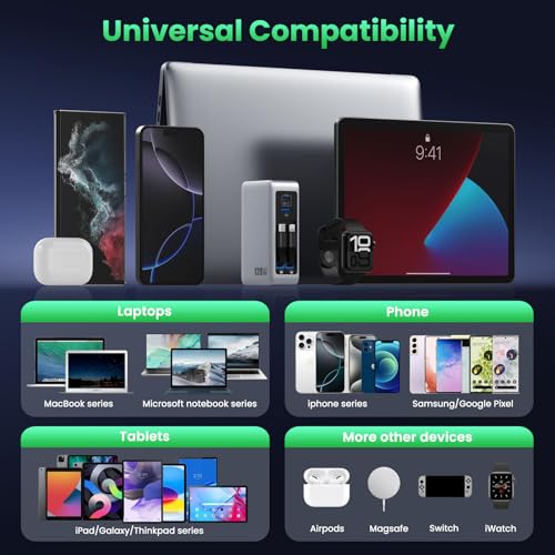 120W USB C Charger Block with 2 Built-in Retractable Cables,4-in-1 GaN IV Foldable Plug Wall Charger Fast Charging Station,PD 65W Laptop Adapter for MacBook/iPad,iPhone 17/16/15/14,Galaxy,Android etc - color: A-Silver