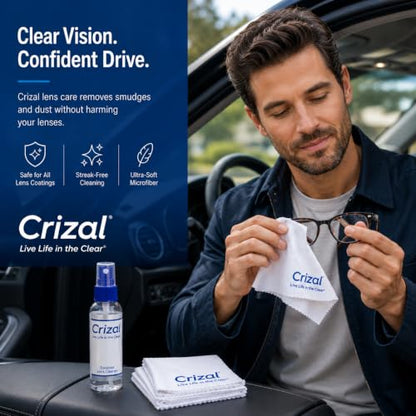 Crizal® Premium Eyeglass Cleaner Kit | Lens Cleaning Solution & Microfiber Cloth | Designed & Tested by Crizal® | Safe for Advanced AR-Coated & Premium Lenses | 2 oz - color: 1 Spray & 1 Cloth