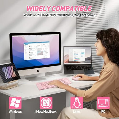 Mini Rechargeable Foldable Bluetooth Keyboard and Mouse Combo, Portable (Sync Up to 3 Devices), Ultra-Slim Travel Folding Keyboard for iPhone iPad Mac Android Windows iOS（Pink） - color: pink