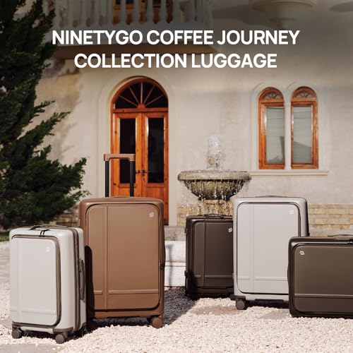NINETYGO Medium Checked Luggage 25 Inch, Flat Top Opening Check In Luggage with Cup Holder, Expandable, Coffee-Infused PC Hard Shell, Eco-Friendly, TSA Lock, 360° Spinner Wheels (Latte) - color: 02-Caramel Latte, size: Checked 25-Inch (Top Opening, 72L)