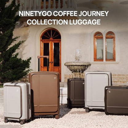 NINETYGO Carry On Luggage 22x14x9 Airline Approved, Top Opening 20 Inch Suitcase with Front Compartment, Expandable, Coffee-Infused PC Shell, Eco-Friendly, Cup Holder, TSA, Spinner Wheels (Flat White) - color: 03-Oats Flat White, size: Carry-On 20-Inch (T
