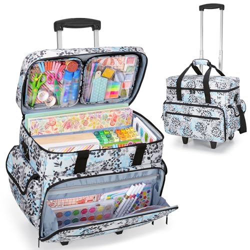 Teamoy Rolling Scrapbook Tote, Craft Bag with Detachable Wheels, Dandelion | Scrapbook Storage Bag with Bottom Wooden Pad, 2 detachable zipper pouches, Shoulder Straps for Paper, Ablum - color: Dandelion